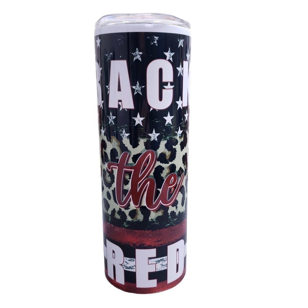 Back The Red Firefighter 20 oz Stainless Steel Tumbler w/ Lid New Firefighters
